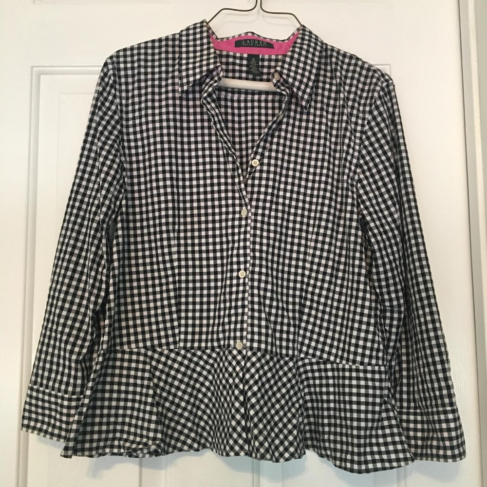 Plaid Button Down Collar Blouse Ralph Lauren Top - Picture 5 of 5